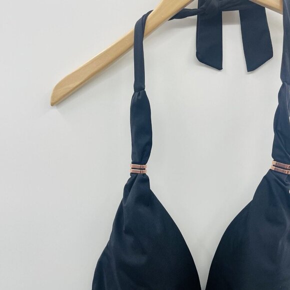 Bar III Womens Size Small Plunging Cowlneck Halter Tankini Top in Black $58 2389 - Picture 3 of 7